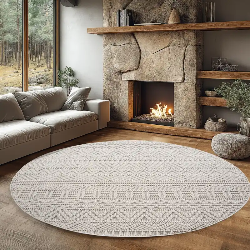 Zniżka Dywan nowoczesny 3D Helix boho kremowy 120 cm x 120 cm koło