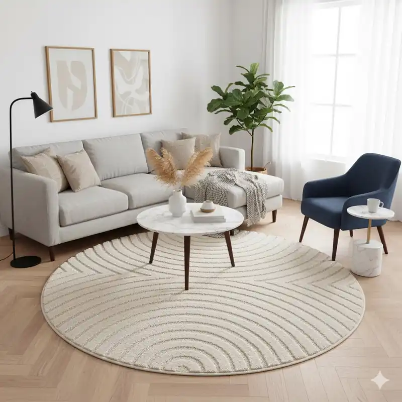 Zniżka Dywan nowoczesny Art 3D Geometria kremowy 160 cm x 160 cm koło