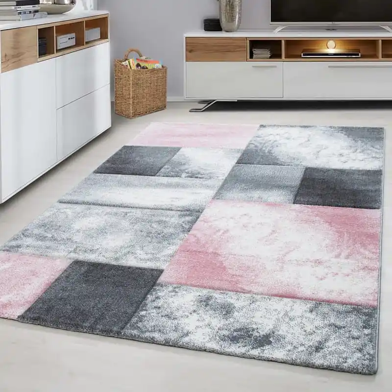 Zniżka Dywan nowoczesny Hawaii Kwadraty różowo-szare 280 cm x 370 cm