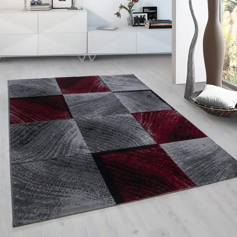 Zniżka Dywan nowoczesny Plus kwadraty szaro-czerwony 280 cm x 370 cm