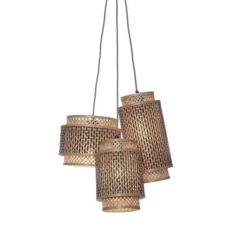 Wyprzedaż Potrójna lampa wisząca Bhutan, czarna/naturalna, Good&Mojo