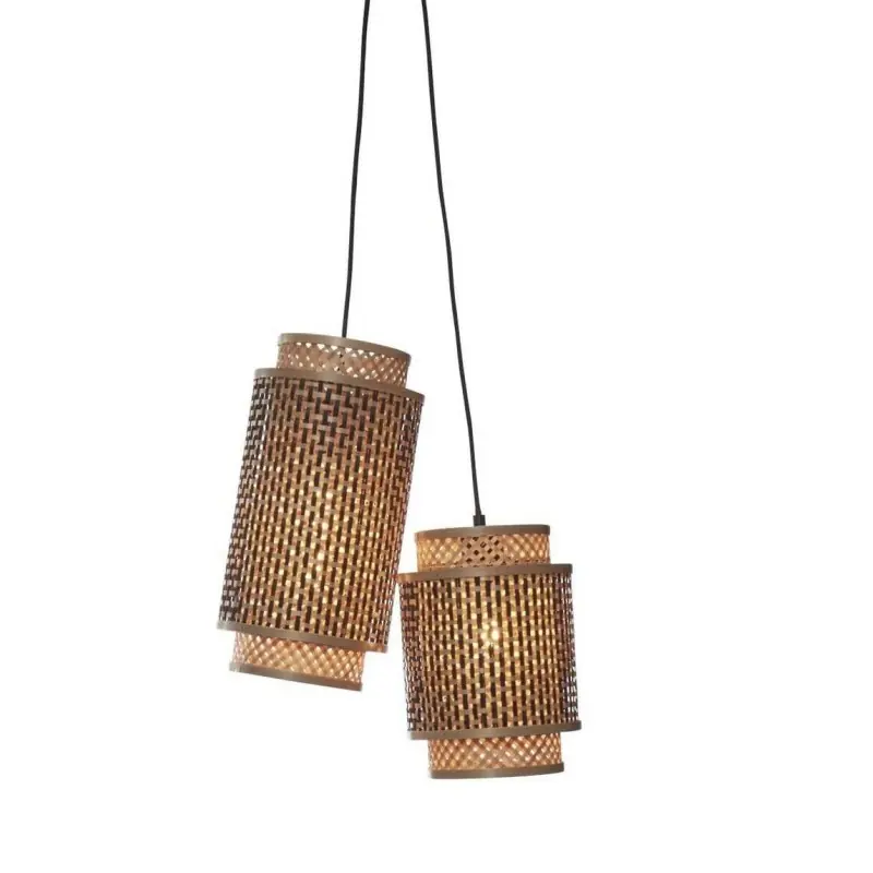 Podwójna lampa wisząca Bhutan, S+L, czarna/naturalna, Good&Mojo Premium
