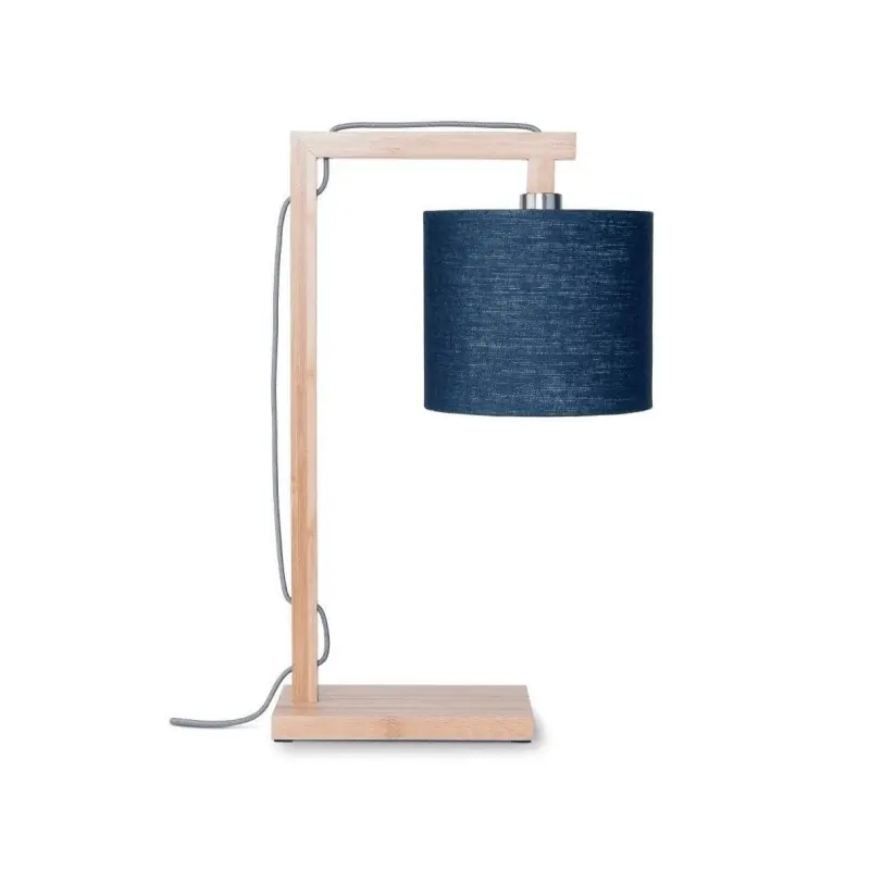 Bambusowa lampa stołowa Himalaya, abażur granatowy, Good and Mojo Oferta limitowana