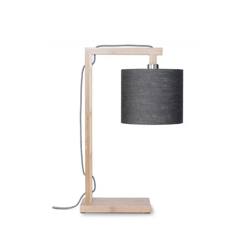 Bambusowa lampa stołowa Himalaya, abażur ciemnoszary, Good and Mojo Oferta czasowa