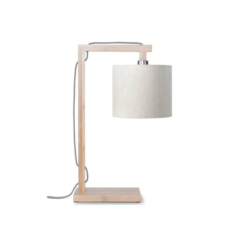 Bambusowa lampa stołowa Himalaya, abażur jasny len, Good and Mojo Wyjątkowa oferta