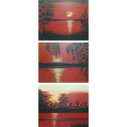 ZESTAW TRZECH RĘCZNIE MALOWANYCH OBRAZÓW AKRYLOWYCH Z RAMAMI 24x30cm Ekspresowa dostawa