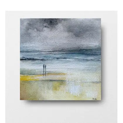 Wyjątkowa oferta Na plaży- akwarela formatu 20/20 cm