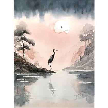 Nowość Cisza i żuraw, Akwarela 24x32 cm