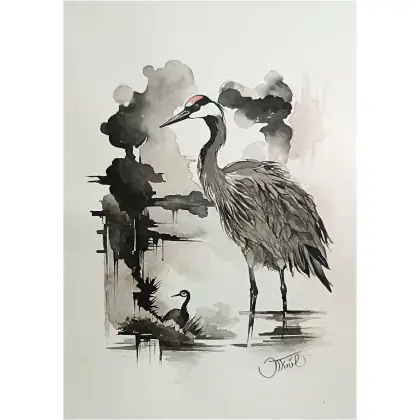 Wysoka jakość Czułość żurawia, Akwarela 24 x 32 cm