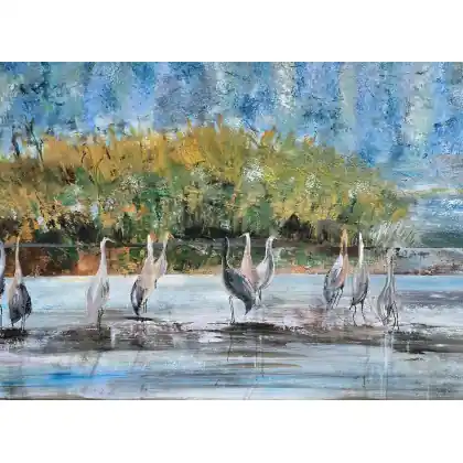 Żurawie przechadzki obraz akrylowy na płótnie 70x50x2 cm Bezpieczne zakupy