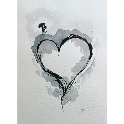 Serca w chmurach, Akwarela A3 Oferta limitowana