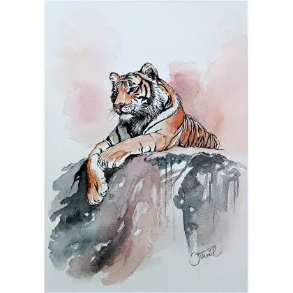 Tygrysie obserwacje, Akwarela 32x24 cm Wyprzedaż