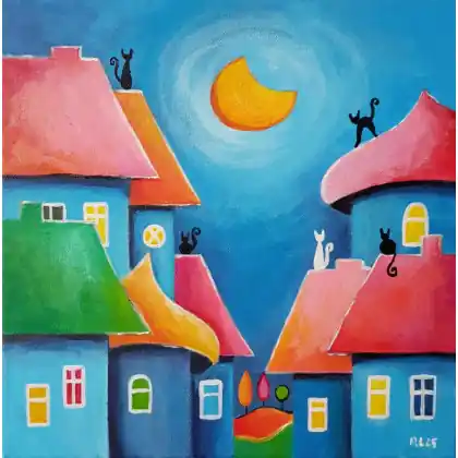 Bajkowe miasteczko kotów - obraz akrylowy 30/30 cm Zamów dziś