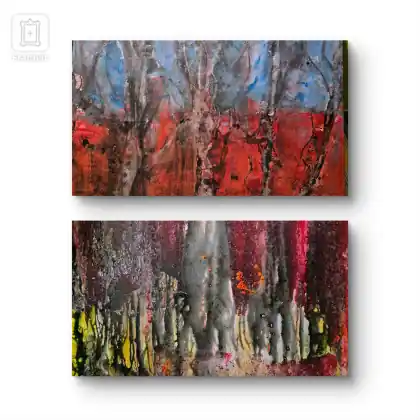 Kompozycja pt. Red woods, akryl, płótno, 100x70x2cm Zamów dziś