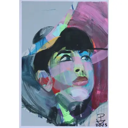 Dodaj do koszyka W kapeluszu, olej, akryl, 21 x29,7cm