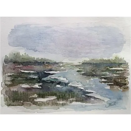 Krajobraz, Przedwiośnie, Akwarela 24 x 32 cm. Wysoka jakość
