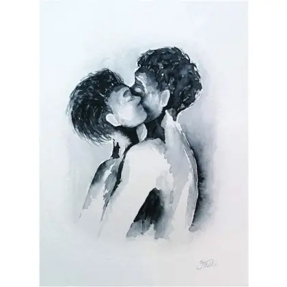 Pocałunek, Akwarela 24 x 32 cm. Wysoka jakość
