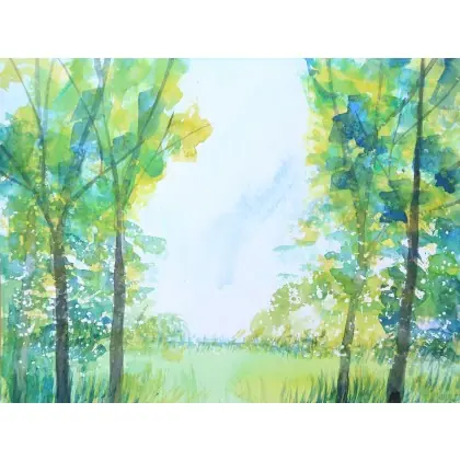 Polana słońcem zalana 40x30cm akwarela Taniej