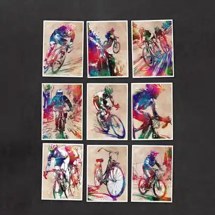 Nowość Rowerzyści 2 - zestaw 9 grafik 15x21 cm