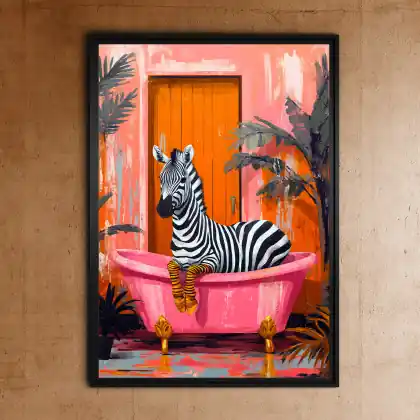 Zamów dziś Zebra w różowej wannie - grafika na plakacie na A3
