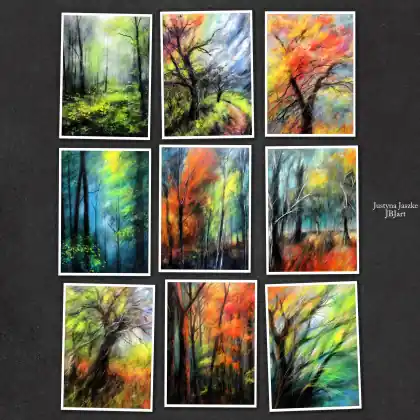 Nowy Pastelowy las - zestaw 9 grafik 15x21 cm