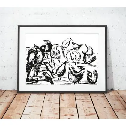 Wyjątkowa oferta 21x30cm biało czarny plakat z ptaszkami