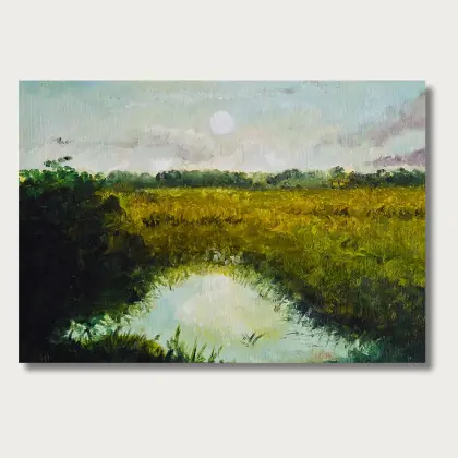 Dekoracyjny plakat pejzażowy z jeziorem o wymiarach 42 x 29,7 cm. Hit sprzedaży