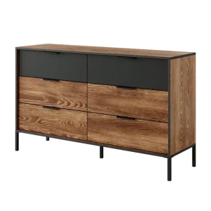Okazja Komoda Milton B 138 cm 6 szuflad kasztan + antracyt