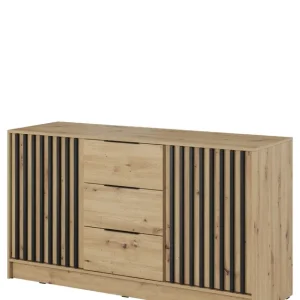 Komoda z szufladami Nelly 3D, czarne lamele, dąb artisan Oferta limitowana