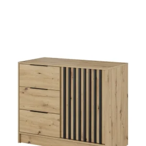 Komoda Nelly 2D z czarnymi lamelami, dąb artisan Hit sprzedaży