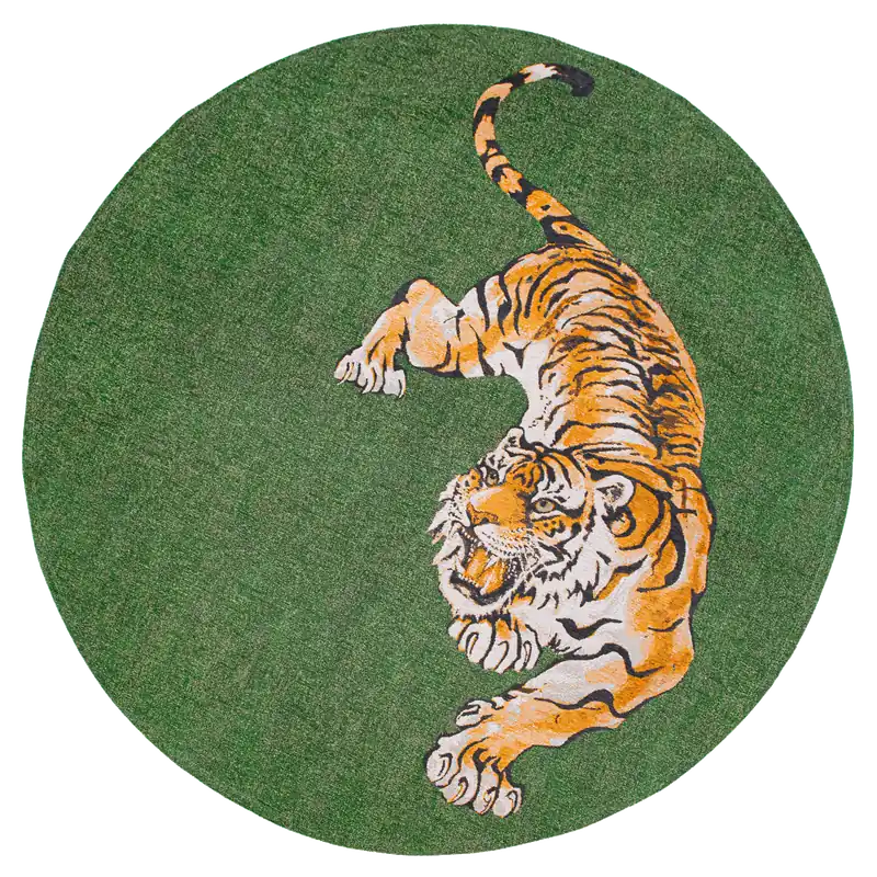 Zielony Okrągły Dywan Nowoczesny – POP TIGER GREEN ON FIRE ROUND 9388 240x240 cm Ostatnia szansa