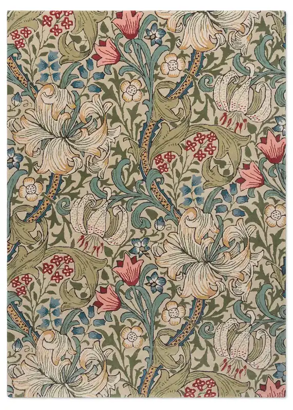 Zielono Beżowy Dywan w Kwiaty - GOLDEN LILY GREEN/RED 130107 140x200 cm Cena promocyjna