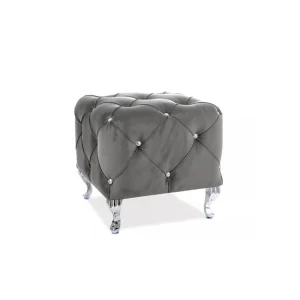 Oferta limitowana Pufa Hestia K – szara, kwadratowa, pikowana z kryształkami, 50x50x46 cm