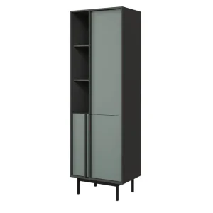 Wąski regał 63 cm z zamykanymi szafkami i półkami na nóżkach (Reg3 Alsy antracyt/aloes) Oferta czasowa