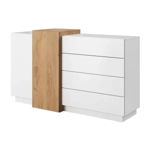Biała komoda z szufladami 3D F 2D4S z elementami dąb craft Taniej