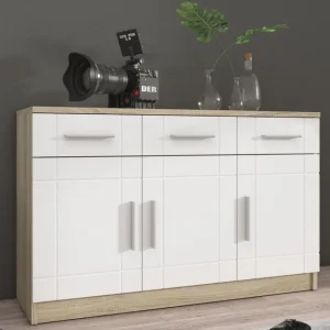 Zamów dziś Komoda Paris Biały, Dąb Sonoma 3F3S