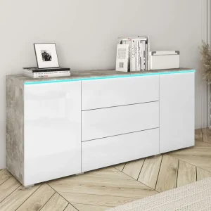 Komoda z szufladami i szafkami Vera 150 cm beton/biały połysk (VRB150AW) Kup teraz