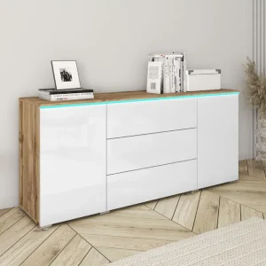 Komoda z szufladami i szafkami Vera 150 cm dąb wotan/biały połysk (VRB150BW) Łatwy zwrot