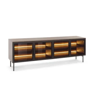 Szafka RTV z przeszklonymi frontami Lumi D 181 cm + LED Wyprzedaż