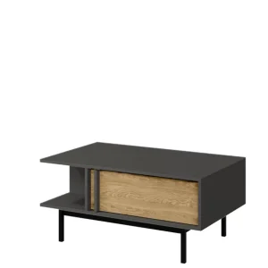Wyjątkowa oferta Stolik kawowy ława 90 cm z szufladą na nóżkach (Reg12 Alsy antracyt/dąb olejowany)