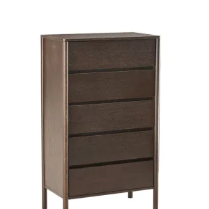 Wysoka komoda Blair z 5 szufladami (CD02) przydymiony dąb 70x118 cm Łatwy zwrot