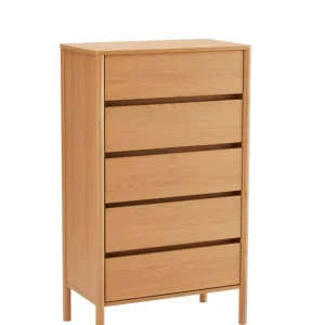 Wyprzedaż Wysoka komoda Blair z 5 szufladami (CD02) naturalny dąb 70x118 cm