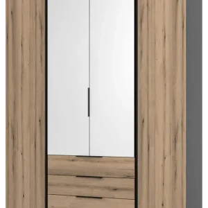 Oferta limitowana Szafa 4-drzwiowa z lustrami i szufladami Kaja Dąb Evoke, Czarny Korpus (BL/EV, 2F 2 lustro 3S)