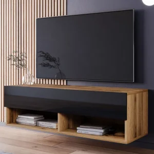 Szafka pod telewizor 100 cm wisząca/stojąca dąb wotan/czarny połysk Lowboard A (LOWA100WE) Okazja