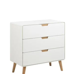 Biała komoda Lowell z 3 szufladami i dębowymi nogami (05740) Oferta czasowa