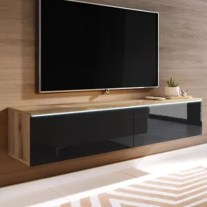 Szafka RTV LED 140 cm wisząca lub stojaca dąb wotan/czarny połysk Lowboard D (LOWD140WE) Wysoka jakość