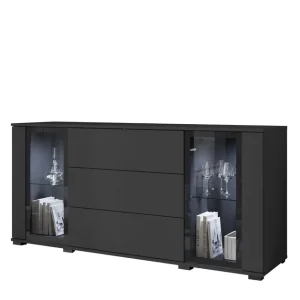 Oferta limitowana Czarna Komoda z szufladami i witrynami Caro SB150 (CARS150V)