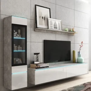 Komplet mebli do salonu Vera I beton/biały połysk (VRBAW01) Taniej