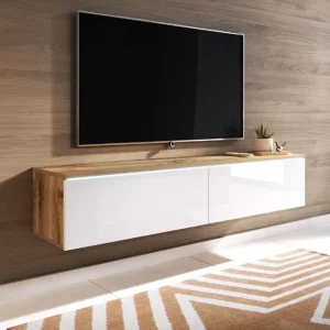 Szafka RTV LED 140 cm wisząca lub stojaca dąb wotan/biały połysk Lowboard D (LOWD1400W) Sprawdź teraz
