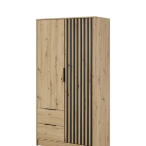 Nowość Szafa na ubrania Nelly 2D dąb artisan z lamelami 105 cm